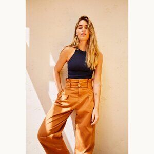 Free People Flow Away Cropped Barrel Paper Bag Pants Chestnut Brown Size 2